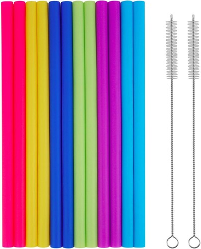 14pcs silicone straws with - 14pcs,